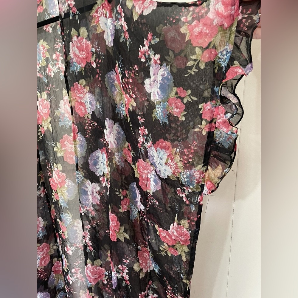 Betsey Johnson Floral Sheer Kimono Duster Swim Cover Up Black Pink One Size - Picture 5 of 6